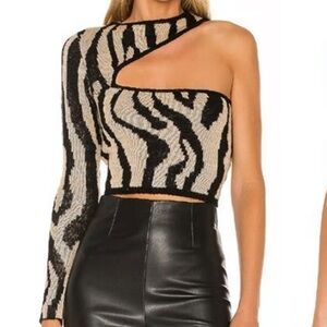 NBD ONE SHOULDER ZEBRA SWEATER